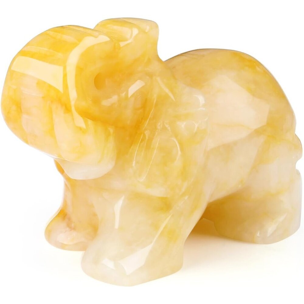 Yellow Jade Crystals Elephant Décor Cute Desk Stones Figurine Natural Gemston